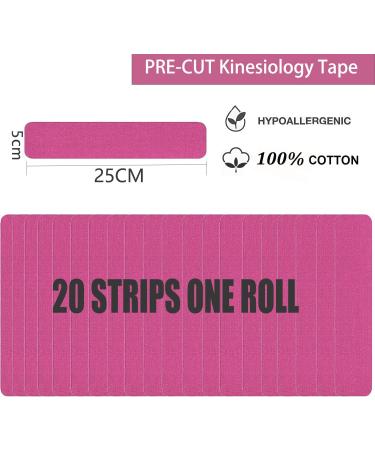 Kinesiology Tape Precut (3 Rolls 60 Strips) Waterproof Sports Tape for Athletes Physio Elastic Tape Pain Relief Adhesive for Muscles Shin Splints Ankle Knee & Shoulder 5m(Pink) - Buy Online on GoSupps.com