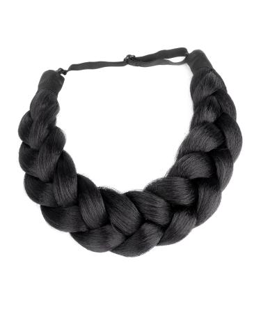 DIGUAN Afro Thick Yaki Straight Wide 2 Strands Synthetic Hair Braided Headband Hairpiece for black Women Girl Kinky Straight (Natural Black)