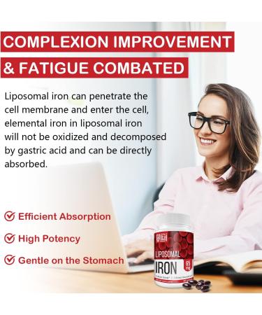Liposomal Fe Iron Supplement 65mg with Folic Acid & Vitamin B12 | Red Blood Cell Production & Energy Support | 60 Softgels - Buy Online on GoSupps.com
