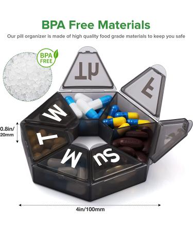 Extra Large Weekly Pill Organizer - Portable 7 Day Pill Case for Travel - Black - Buy Online on GoSupps.com