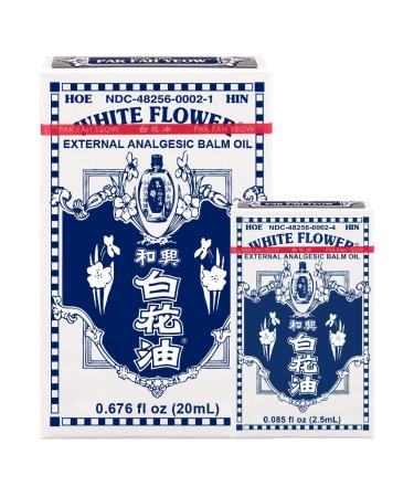 White Flower External Analgesic Balm Oil Combo 20ml/0.676flOz + 2.5ml/0.085flOz Muscle Joints Topical Arthritis Pain relief Eucalyptus Levander Peppermint Massage Oil Authentic US import(2 Pack)