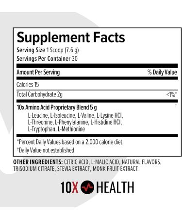 10X Health Amino Acids - 30 Servings of EAA & BCAA Powder Pre Workout BCAA with Essential Amino Acids Supplement - BCAAs & EAAs for Longevity Muscle Support Strength Energy - Fruit Punch - Buy Online on GoSupps.com