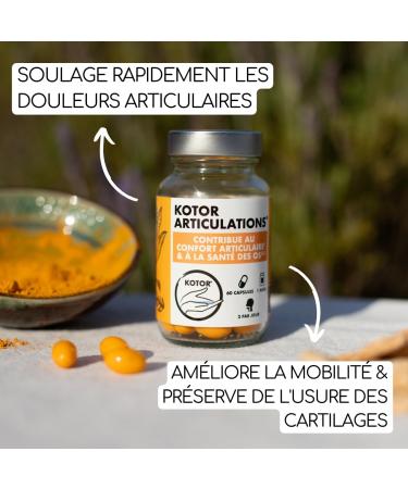KOTOR JOINTS | Relieves Joint Pain | Cartilage Health & Bone Health | Turmeric + Ginger + Omega 3 + Vitamins C & E + Manganese | 60 Capsules | Natural Active | Made in France - Buy Online on GoSupps.com