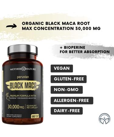 Mother Nature Organic Black Maca Root 30 000mg - 180 Capsules for Energy & Vitality - Buy Online on GoSupps.com