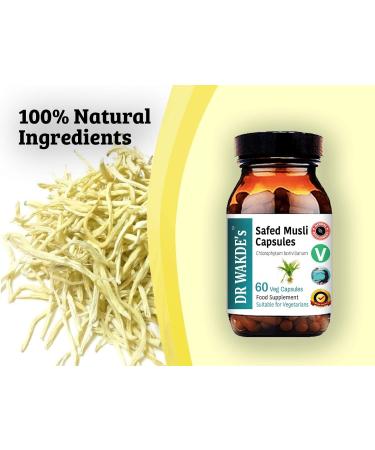 DR WAKDE'S Safed Musli Capsules (Chlorophytum borivilianum 60 Veg Caps Plant-Based Supplement Ayurvedic Herb All Natural Vegan) - Buy Online on GoSupps.com