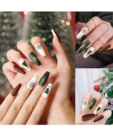 Medium Christmas Stiletto Nails - 4 Boxes Acrylic Nail Tips with Jelly Gum for Holiday Parties - Buy Online on GoSupps.com