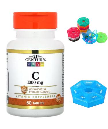 Supplement Vitamin C Compatible with 21st Century 1 000 mg 60 Tablets Antioxidant & Immune Support Gluten Free + Bonus Pill Organizer Weekly Pill Organizer Mini