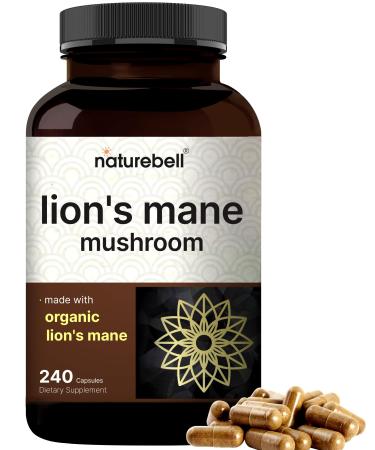 Lions Mane Mushroom Supplement Capsules 9,000mg 240 Capsules | 120 Days Supply Made with Organic Lion s Mane Powder Extract Cognitive Brain Nootropic & Immune Health Support Non-GMO