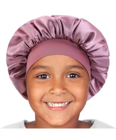 Hat Hut Kids Satin Bonnet Sleep Cap for Curly Hair Adjustable Silk Hair Cap for Baby Sleeping Hair Bonnet for Toddler Child 1-8 Years Purple