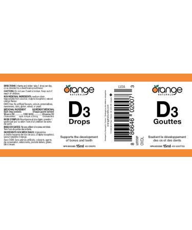 Orange Naturals - Vitamin D3 Drops - Natural Orange Flavour - MCT 1000IU 15ml - Support Bone Health Teeth Reduce Osteoporosis Maintain Muscle Enhanced Absorption & Prevent D Deficiency Cholecalciferol - Buy Online on GoSupps.com