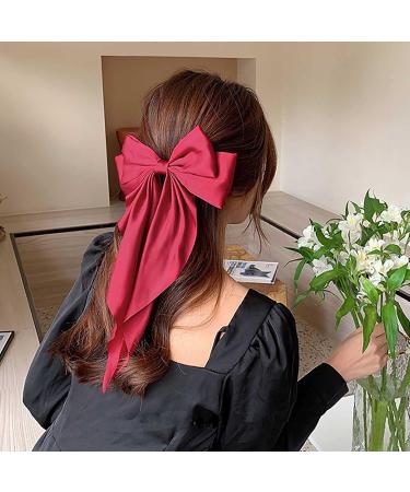 Inilbran Vintage Silk Bow Hair Clips Red Bowknot Long Silk Tail Bow Clip Large Hair Accessories for French Hair Bowknot Clip - Buy Online on GoSupps.com