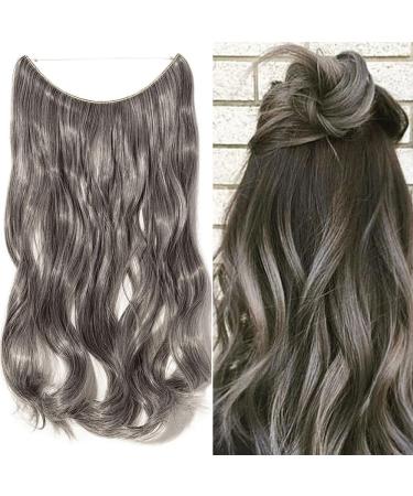 Hair part Extensions Hair extension 1 Tresse Hair Hair Dinner Wavy with Invisible Wire Dark Brown Mix Silver Gray Wavy-50 cm-90g