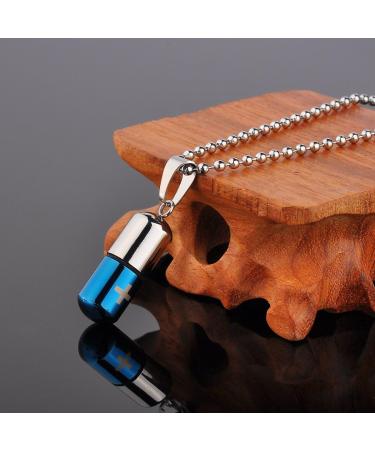 HooAMI Stainless Steel Pill Cross Necklace Pendant - Blue Silver for Men - Buy Online on GoSupps.com