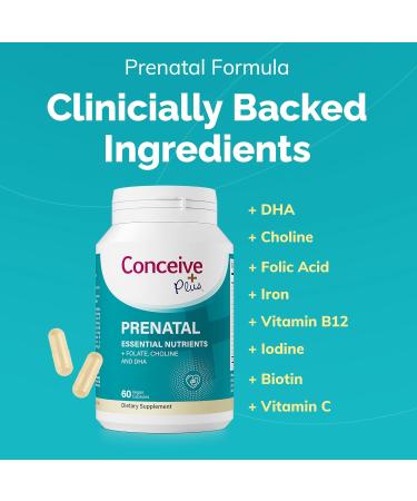 Conceive Plus Prenatal Vitamins for Women Supplement - Multivitamin With Folic Acid for Pregnancy Vegan Choline Iron - Pre Natal Vitamins DHA Non GMO - Maternity Vitamin for Brain & Eye 60 Capsules - Buy Online on GoSupps.com