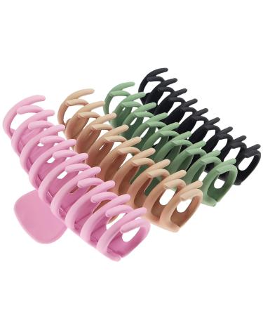 TOCESS Big Hair Claw Clips for Women Large Claw Clip for Thin Thick Curly Hair 90s Strong Hold 4.33 Inch Nonslip Matte Hair Clips (4 Pcs) Black Khaki Pink Green