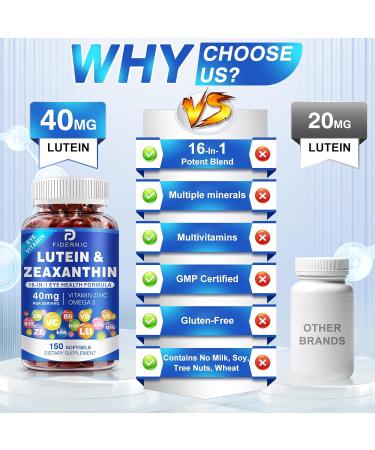 Lutein and Zeaxanthin Supplement-Eye Vitamins, 40mg Lutein & 8mg Zeaxanthin with Vitamins C, E, Zinc, Omega-3 & CoQ10 for Blue Light Protection, Eye Health Support - 150 Softgels 150 Count (Pack of 1) - Buy Online on GoSupps.com