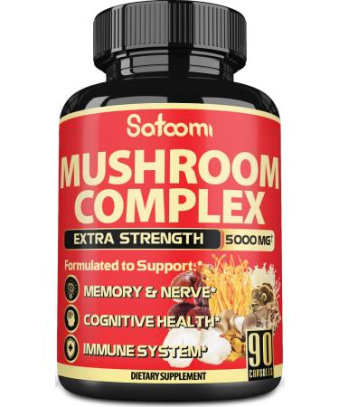 10in1 Mushroom Complex Capsules 5000 mg - 90 Caps 3 Months Supply - With Lions Mane Mushroom Supplement, Cordyceps, Reishi, Chaga, Maitake, Shiitake, Enoki, Agaricus & others - Memory & Immune Support