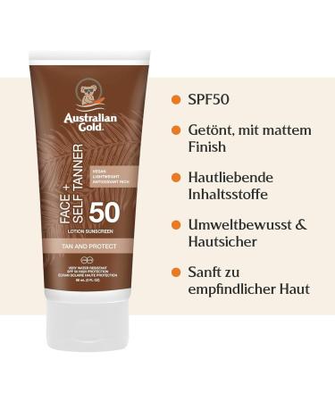 Australian Gold SPF 50 Face with Selftanner New Formula - Buy Online on GoSupps.com