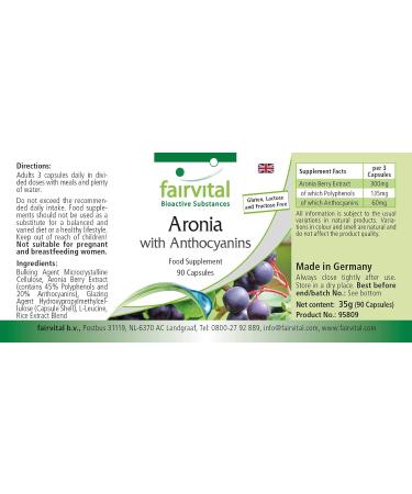 Fairvital | Aronia berries with anthocyanins - Highly dosed - 90 capsules - 20% anthocyanins and polyphenols 45% - Buy Online on GoSupps.com