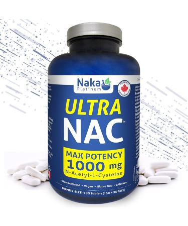 Naka Platinum Ultra NAC (N-Acetyl-L-cysteine) Max Potency 1000 mg per tablet - BONUS SIZE 180 tablets (150+30 FREE)
