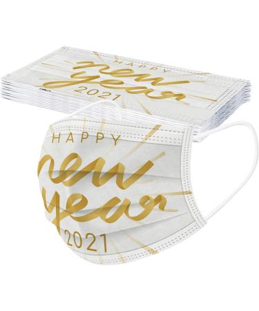ZQP BEUU 50PCS 2021 Happy New Year Adults Disposable Face Macks Adults Christmas 3Ply Face Macks Cute Print Breathable Face Balaclava - Buy Online on GoSupps.com