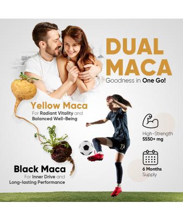 Black Maca Root Capsules 5550mg - High Strength 180 Vegan Capsules with L-Arginine, Panax Ginseng, Zinc - Boost Testosterone & Metabolism - 6 Months Supply - Buy Online on GoSupps.com