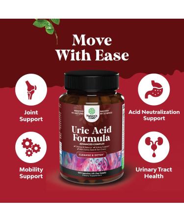 Herbal Uric Acid Cleanse & Detox - Daily Kidney Support Supplement with Tart Cherry Extract - 120 Capsules for Joint Health & Detox - Buy Online on GoSupps.com