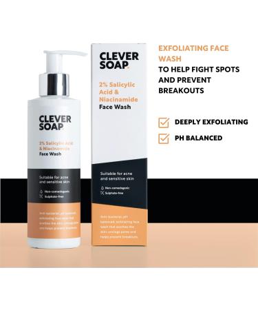 Clever Soap 2% Salicylic Acid & Niacinamide Face Wash for Acne Prone Skin - Gentle Exfoliating Cleanser for Oily Skin - Vegan Formula - Buy Online on GoSupps.com