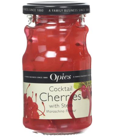 Opies Red Marachino Cocktail Cherries with Stem 225g Jar - Marachino Cherries for Cocktails 225 g (Pack of 1)