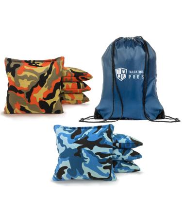 Tailgating Pros Cornhole Bags - 8 Regulation Size Corn Hole Bags with a Carrying Tote - 25+ Colors Orange Camo/Blue Camo