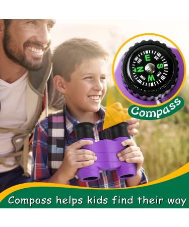 Kids' 8x21 Real Binoculars with Compass - High Resolution, Shockproof Telescope for Bird Watching, Travel, Camping - Purple, Perfect Gift for Boys and Girls Ages 3-12 - Buy Online on GoSupps.com