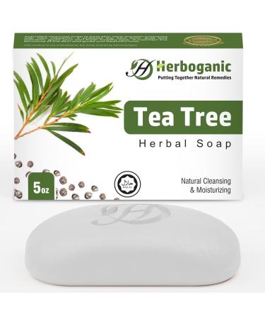 Tea Tree Oil Herbal Soap | Bar Soap with Essential Oils | Exfoliates Gently | Moisturises and Hydrates the Skin | All Natural | Equally Effective for Men and Women | 5 oz Bar Tea Tree 5 Ounce (Pack of 1)