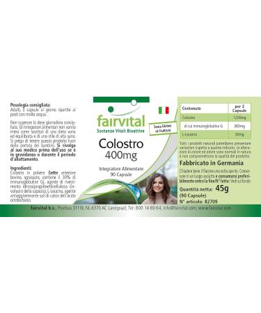 Fairvital | Colostrum 400mg High dosed - 90 capsules - from Germany - BSE free - slightly modified - Buy Online on GoSupps.com