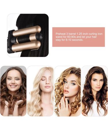3 Barrel Curling Iron Wand - 1.25 Inch Ceramic Tourmaline Triple Barrel Hair Waver with Adjustable Temperature & LCD Display - Portable Rose Gold Crimper for Effortless Beach Waves - Buy Online on GoSupps.com