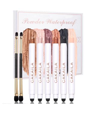 6PCS Eyeshadow Stick Soft Creamy Matte Shimmer Eye Shadow Pencil Crayon Highlighting Pigmented Shiny Eyeshadow Pencil Waterproof Classy Shimmer Eye Shadow Sticks Sets with 2PC Double End Eyeshadow Brush (6PCS B)