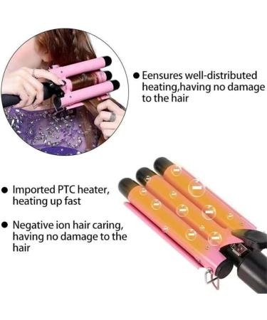 Nebula-X Three Barrel Curling Iron Wand - 1 Inch Ceramic Tourmaline Triple Barrels Dual Voltage Crimp (Pink) - Buy Online on GoSupps.com