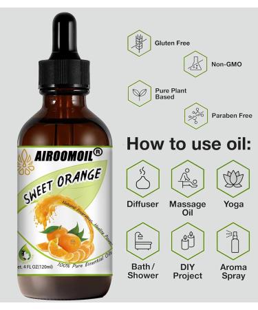 Pure Sweet Orange Essential Oil - 100% Natural Citrus Aromatherapy for Diffusers Skin & Body Care | Fresh Fall & Christmas Scents | 4 Fl Oz - Buy Online on GoSupps.com