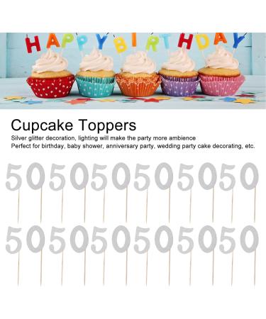 Yunxwd 50 Set 50 Cupcake Topper Silver Glitter Practical 50th Cupcake Toppers Sense of Ambiance Happy Birthday Cake Topper for Anniversary Party Decorations - Buy Online on GoSupps.com