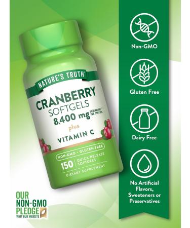 Nature's Truth Cranberry Pills with Vitamin C | 150 Softgels | Urinary Tract Health Support | Non-GMO & Gluten Free Supplement - Buy Online on GoSupps.com