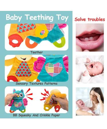 Teytoy 2 Pcs Crinkle Baby Toys with Teether | Newborn Teething Sensory Bib | Soft Snuggle Security Blanket for Unisex Babies 0-36 Months - Owl and Deer Design - Buy Online on GoSupps.com