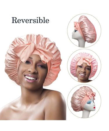 Queen Reversible Silk Bonnet - Double Layer Satin Hair Wrap in Jade Pink - Buy Online on GoSupps.com