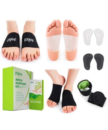 Plantar Fasciitis Arch Support Kit-12pcs-Compression Arch Sleeves, Arch Braces, Silicone & Cushioned Arch Supports & Free Insoles, Fast Pain Relief & All Day Comfort, Sizes for Men & Women Medium