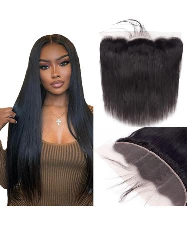 Frontal 13x4 Lace Straight HD Lace Frontal Transparent Lace Closure Human Hair Frontal Closure Pre Plucked with Natural Hairline Ear to Ear Natural Color Brazilian Hair for Women 16 Inch 16 Inch 13x4 Lace Closure