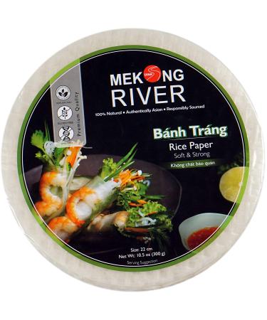 Lyan Mekong River Banh Trang Vietnamese Rice Paper Wrappers, Spring Roll Wrappers, Rice Wrappers for Vegan Spring Rolls- (300g Round 22cm) New Original Rice Paper