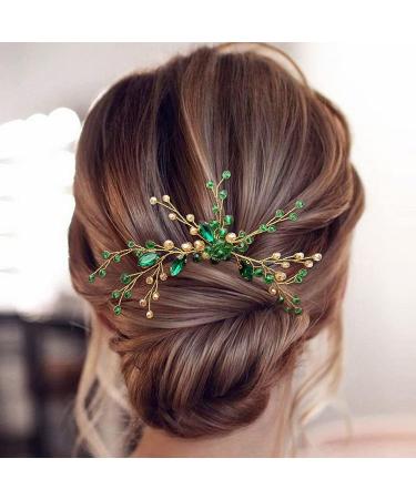 Emerald Green Crystal Bridal Hair Pin - Elegant Wedding Headpiece - Buy Online on GoSupps.com