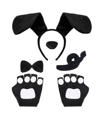 Hifot 5 pieces animal puppy dog costume set puppy dog headband ears fly cock fly fake nose for adult children party decoration accessories black