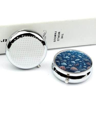 Travel Pill Box with Marine Life Print - 3 Compartment Portable Pill Organizer for Purse & Pocket - Buy Online on GoSupps.com