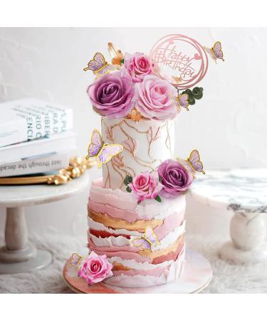 19 PCS Flower Cake Toppers | Butterfly Cake Decorations | Happy Birthday Toppers with Artificial Roses and Eucalyptus | Wedding Baby Shower Supplies (Purple) - Buy Online on GoSupps.com