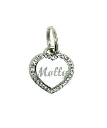 Custom Engraved Personalized Stainless Steel Small Heart Rhinestones Dog Cat Pet ID Jewelry Bling Tag