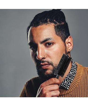 Boar Bristle Nylon Brush | Slick Hair Styling Double-Sided Mustache Brush With Wood Handle | Hairstyle Brush Beard Care For Home Travel Camping Business Trip Vacation - Buy Online on GoSupps.com